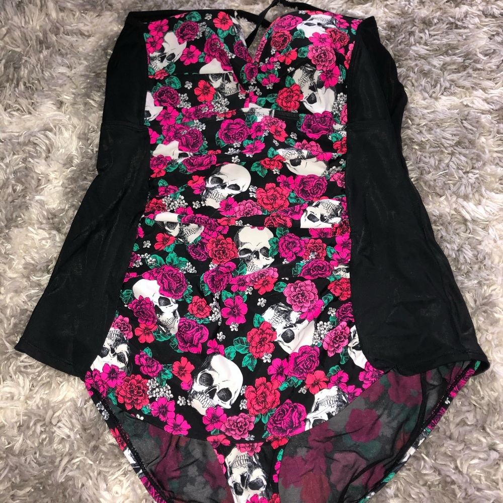 Torrid floral skull one piece push up swimsuit